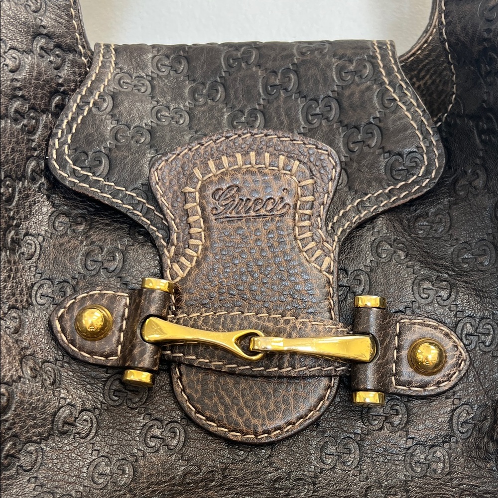 Pre-Loved GUCCI Guccissima Pelham Horsebit Large Shoulder Bag, Brown Leather - Picture 4 of 16